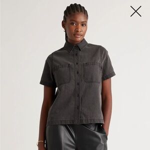 Quince Distressed Denim Short Sleeve Shirt